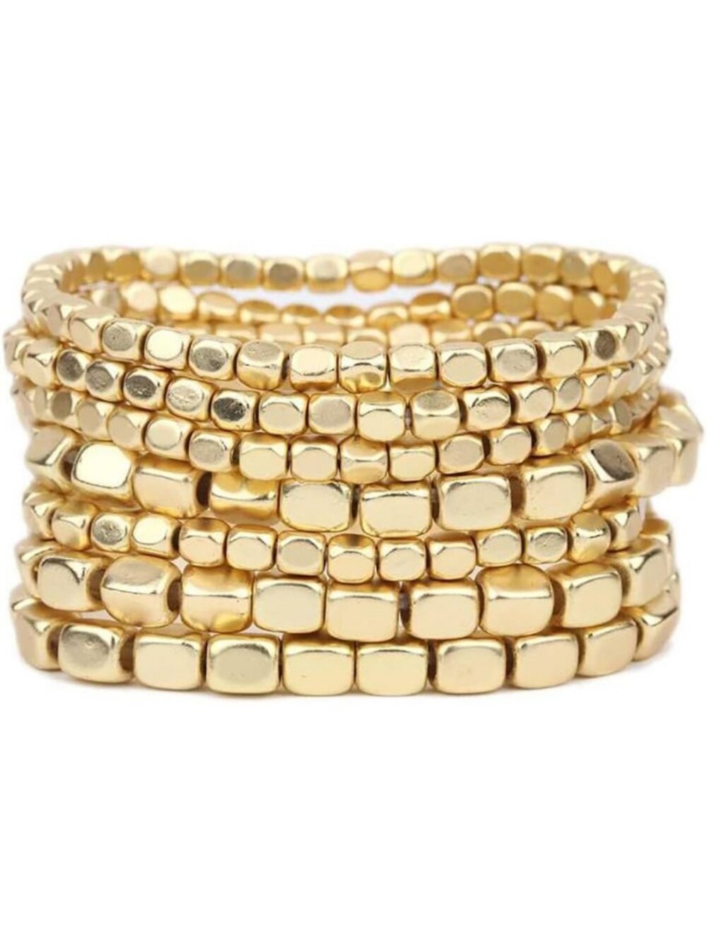 Chunky Multi-Strand Beaded Bracelet Set - Silver & Gold Stackable Jewelry for